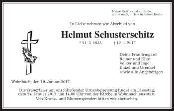 Traueranzeige von Helmut Schusterschitz von Wetterauer Zeitung, Wetterauer Zeitung