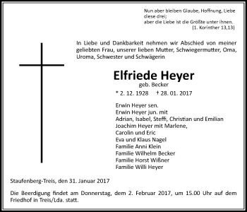 Traueranzeige von Elfriede Heyer von Giessener Allgemeine, Alsfelder Allgemeine