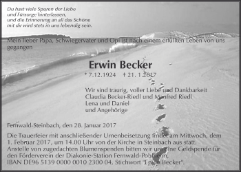 Traueranzeige von Erwin Becker von Giessener Allgemeine, Alsfelder Allgemeine