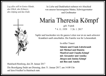 Traueranzeige von Maria Theresia Kömpf von Alsfelder Allgemeine