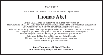 Traueranzeige von Thomas Abel von Giessener Allgemeine, Alsfelder Allgemeine