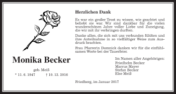 Traueranzeige von Monika Becker von Wetterauer Zeitung, Wetterauer Zeitung