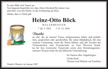 Traueranzeige von Heinz-Otto Böck von Mücker Stimme