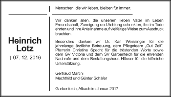Traueranzeige von Heinrich Lotz von Gießener Allgemeine, Alsfelder Allgemeine
