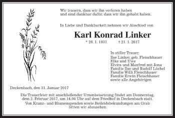 Traueranzeige von Karl Konrad Linker von Alsfelder Allgemeine