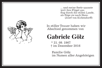 Traueranzeige von Gabriele Gölz von Wetterauer Zeitung, Wetterauer Zeitung