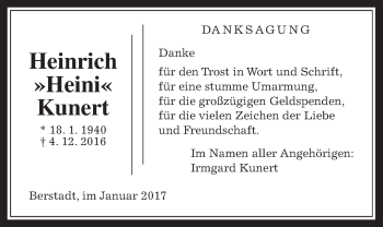 Traueranzeige von Heinrich Kunert von Wetterauer Zeitung, Wetterauer Zeitung