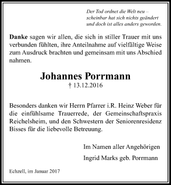 Traueranzeige von Johannes Porrmann von Wetterauer Zeitung, Wetterauer Zeitung