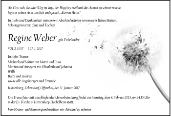 Traueranzeige von Regine Weber von Giessener Allgemeine, Alsfelder Allgemeine
