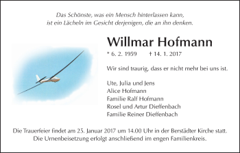Traueranzeige von Willmar Hofmann von Wetterauer Zeitung, Wetterauer Zeitung