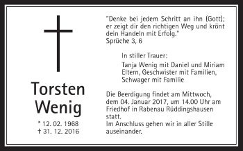Traueranzeige von Torsten Wenig von Gießener Allgemeine, Alsfelder Allgemeine