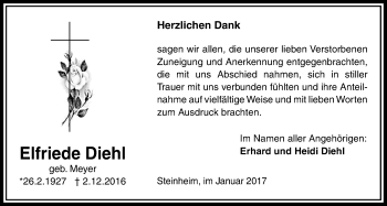 Traueranzeige von Elfriede Diehl von Licher Wochenblatt, Licher Wochenblatt, Licher Wochenblatt