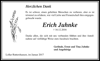 Traueranzeige von Erich Juhnke von Gießener Allgemeine, Alsfelder Allgemeine