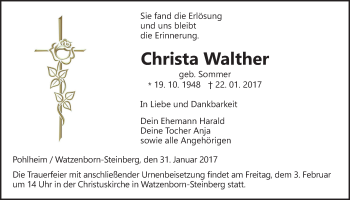 Traueranzeige von Christa Walther von Giessener Allgemeine, Alsfelder Allgemeine