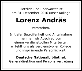 Traueranzeige von Lorenz Andräs von Wetterauer Zeitung, Wetterauer Zeitung