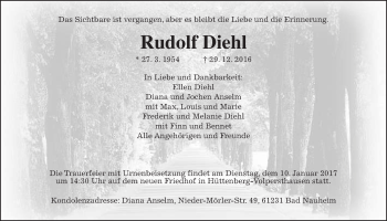 Traueranzeige von Rudolf Diehl von Wetterauer Zeitung, Wetterauer Zeitung