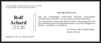 Traueranzeige von Rolf Achard von Wetterauer Zeitung, Wetterauer Zeitung, Wetterauer Zeitung