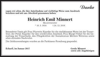 Traueranzeige von Heinrich Emil Minnert von Wetterauer Zeitung, Wetterauer Zeitung