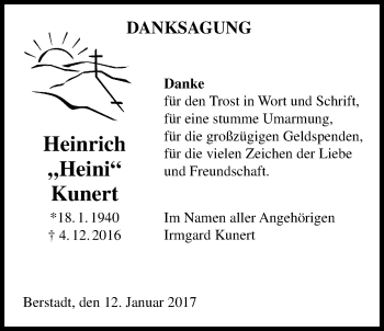 Traueranzeige von Heinrich Kunert von Licher Wochenblatt, Licher Wochenblatt, Licher Wochenblatt