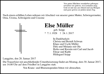 Traueranzeige von Else Müller von Giessener Allgemeine, Alsfelder Allgemeine