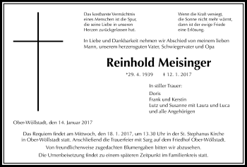 Traueranzeige von Reinhold Meisinger von Wetterauer Zeitung