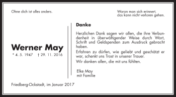 Traueranzeige von Werner May von Wetterauer Zeitung, Wetterauer Zeitung
