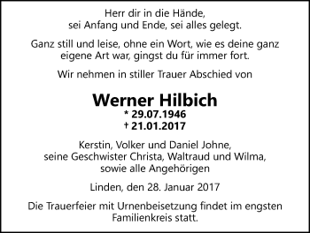 Traueranzeige von Werner Hilbich von Giessener Allgemeine, Alsfelder Allgemeine