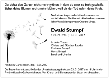 Traueranzeige von Ewald Stumpf von Gießener Allgemeine, Alsfelder Allgemeine