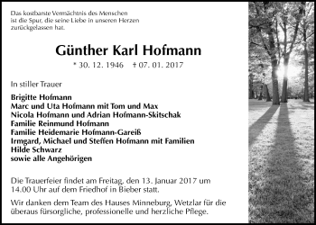 Traueranzeige von Günther Karl Hofmann von Gießener Allgemeine, Alsfelder Allgemeine