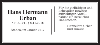 Traueranzeige von Hans Hermann Urban von Wetterauer Zeitung, Wetterauer Zeitung