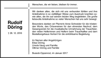 Traueranzeige von Rudolf Döring von Gießener Allgemeine, Alsfelder Allgemeine