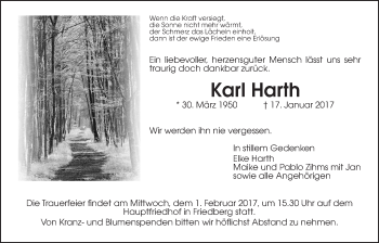 Traueranzeige von Karl Harth von Wetterauer Zeitung, Wetterauer Zeitung