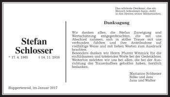 Traueranzeige von Stefan Schlosser von Gießener Allgemeine, Alsfelder Allgemeine
