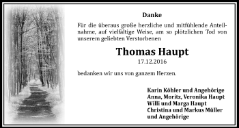 Traueranzeige von Thomas Haupt von Licher Wochenblatt, Licher Wochenblatt, Licher Wochenblatt