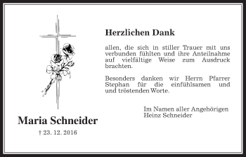 Traueranzeige von Maria Schneider von Wetterauer Zeitung, Wetterauer Zeitung