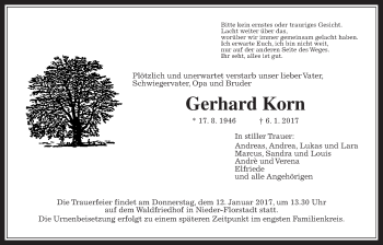 Traueranzeige von Gerhard Korn von Wetterauer Zeitung, Wetterauer Zeitung