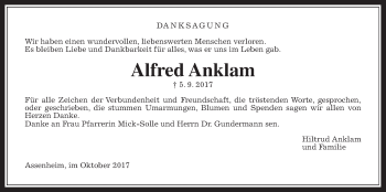 Traueranzeige von Alfred Anklam von Wetterauer Zeitung, Wetterauer Zeitung