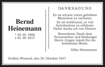 Traueranzeige von Bernd Heinemann von Giessener Allgemeine, Alsfelder Allgemeine