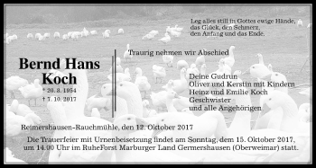 Traueranzeige von Bernd Hans Koch von Giessener Allgemeine, Alsfelder Allgemeine