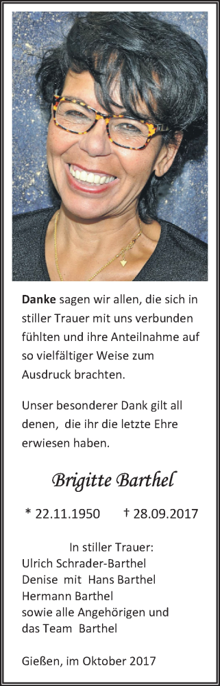 Traueranzeige von Brigitte Barthel von Giessener Allgemeine, Alsfelder Allgemeine