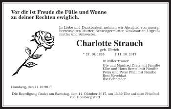 Traueranzeige von Charlotte Strauch von Alsfelder Allgemeine