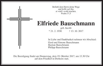 Traueranzeige von Elfriede Bauschmann von Wetterauer Zeitung, Wetterauer Zeitung
