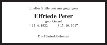 Traueranzeige von Elfriede Peter von Wetterauer Zeitung, Wetterauer Zeitung
