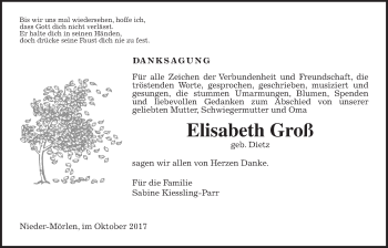 Traueranzeige von Elisabeth Groß von Wetterauer Zeitung, Wetterauer Zeitung
