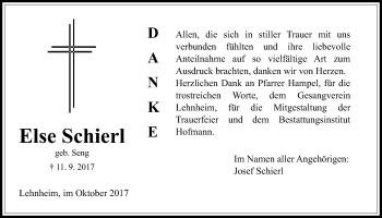 Traueranzeige von Else Schierl von Giessener Allgemeine, Alsfelder Allgemeine
