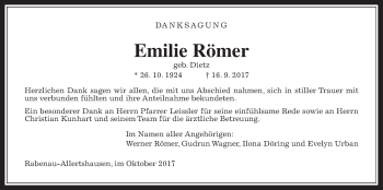 Traueranzeige von Emilie Römer von Rabenauer Zeitung