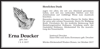 Traueranzeige von Erna Deucker von Mücker Stimme