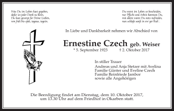 Traueranzeige von Ernestine Czech von Wetterauer Zeitung