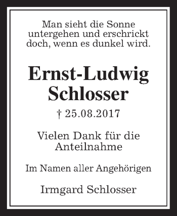 Traueranzeige von Ernst-Ludwig Schlosser von Giessener Allgemeine, Alsfelder Allgemeine