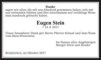 Traueranzeige von Eugen Stein von Giessener Allgemeine, Alsfelder Allgemeine